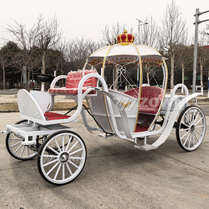 Carrosse électrique blanc en forme de citrouille avec auvent et couronne rouge pour cérémonie de mariage et visites panoramiques - Product Image 2