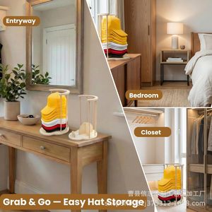 Wooden <b>Hat</b> Rack Circular <b>Standing</b> Type For Cap And Coat Storage Wardrobe Organization Natural Wood Color - Product Image 4