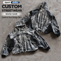 Veste coupe-vent camouflage graphique brodée avec fermeture éclair et patchwork en nylon personnalisé YSJY pour hommes
