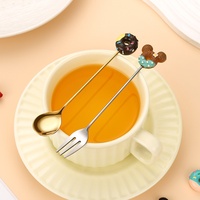 Ensemble cuillère et fourchette à café en acier inoxydable finition miroir, motif donut et sucette, ustensiles créatifs pour desserts