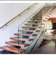 Escalier en bois moderne sur mesure, escalier flottant droit, escalier intérieur personnalisé avec garde-corps en verre