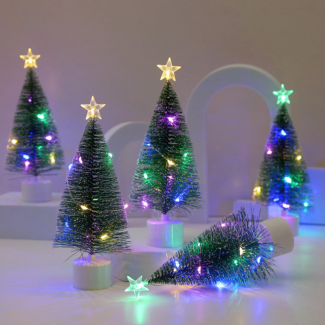 Factory Price LED Christmas Tree 17cm Small Artificial Xmas Trees Desk Christmas Home Decorations Multicolor String Lights