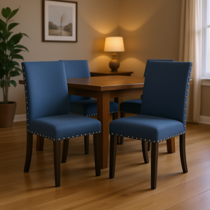 Set Of 2 <b>Blue</b> Fabric <b>Dining</b> <b>Chairs</b> With Nailhead Trim Contemporary Design Modern Home Furniture - Product Image 2