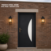 Porte d'entrée en acier moderne sur mesure de style français, cadre en acier, verre en croissant, porte simple pour villa, maison, entrée principale, porte de sécurité