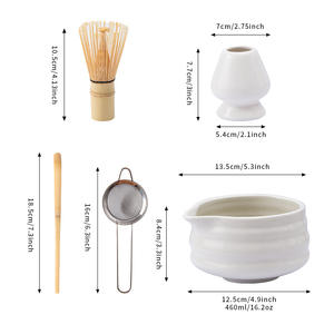 Ensemble de thé Matcha en porcelaine de Chaozhou avec bol à bec verseur 460 ml, filtre et accessoires pour cérémonie du thé, blanc, rose, vert - Product Image 1