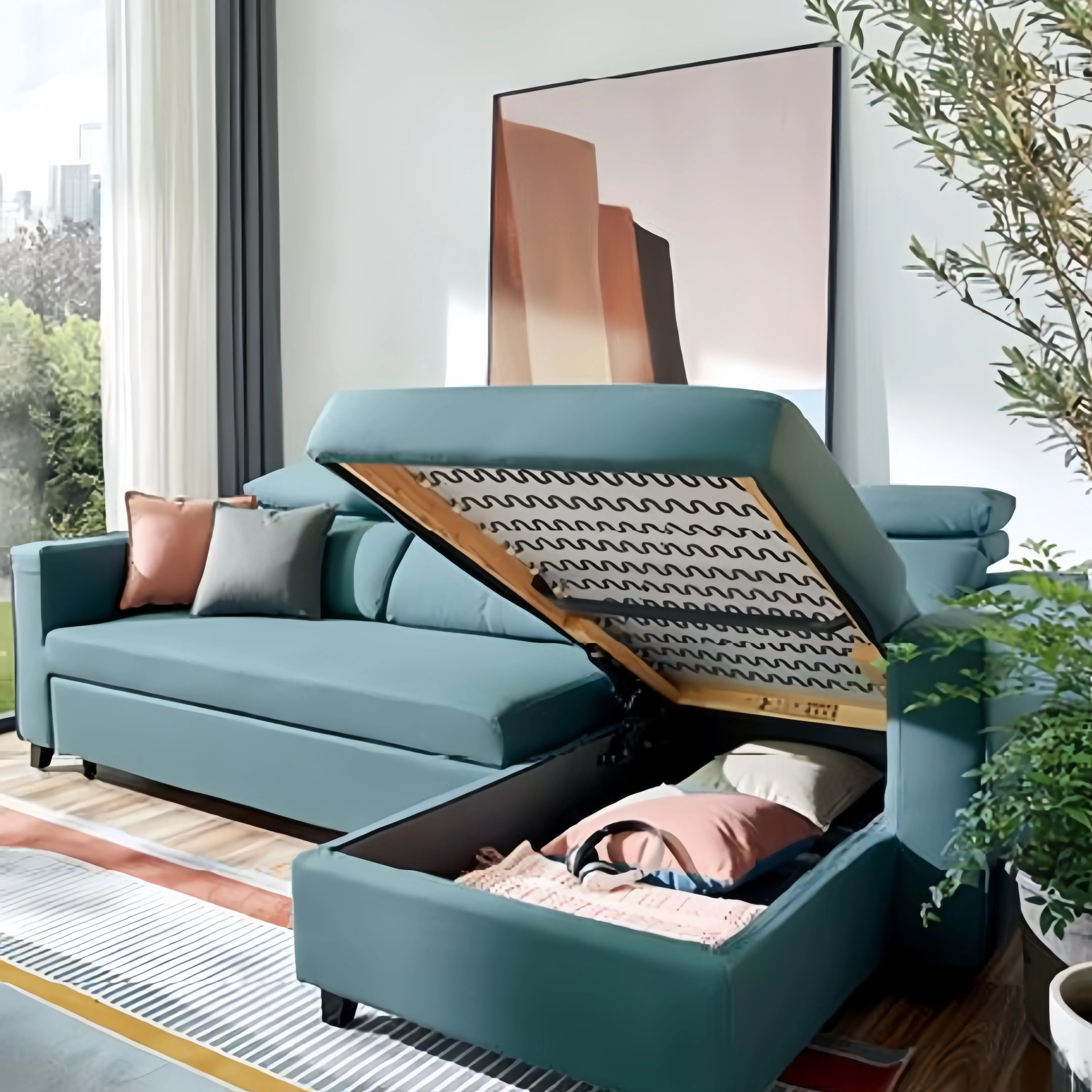 수납을 갖춘 컨버터블 슬리퍼 소파 베드 현대 아파트 접이식 의자 라운지 소파 벨벳 거실 소파 베드