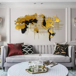 120*70CM Creative Design Indoor 3d Gold Wall Art Decor Large Metal World Map Shape Wall Decor For Living Room