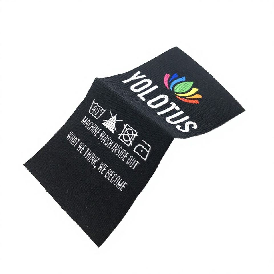 Wholesale Custom Washable Clothing Labels Woven Roll Black Brand Woven ...