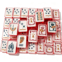 Jeu de Mahjong Complet Personnalisé Rouge Ginkgo en Acrylique Frotté à la Main, Style Américain/Western, Boîte en Carton, pour Soirées de Jeu en Famille et Adultes