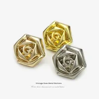 Kancing Logam Premium Desain Bunga Mawar Tiga Dimensi Vintage Trendy dari Paduan Seng untuk Gaun Windbreaker, Perlengkapan OEM
