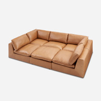 Canapé modulaire en cuir véritable de luxe nordique en forme de L, 7 places, avec mousse haute densité pour salon