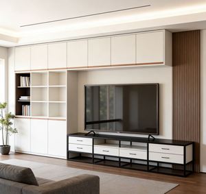 Meuble TV moderne de luxe, meuble de salon, matériau brillant, avec glissières de tiroirs et étagères de rangement, couleur personnalisée - Product Image 5