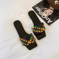 Moins cher femmes décontracté plat été pantoufle dames chaussures et sandales pour Mules luxe pantoufles bout carré Chaussures Pour Femmes