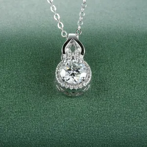 Personal Custom Fast Shipping Round Shipping Round Cut 1ct 6.5mm Moissanite Pendant Silver Chain 925 Silver JewelryPendant