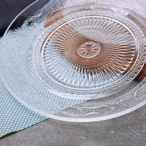 Piatto rotondo in <span class=keywords><strong>vetro</strong></span> trasparente ecologico per cibo, torte e frutta con decorazione floreale in 3 misure - Product Image 6