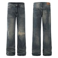Jeans larges déchirés et délavés pour hommes, 91 % coton, style vintage, personnalisables en gros, avec support pour marque privée et logo sur mesure
