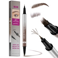 W3W 2-en-1 Stylo à sourcils liquide 4D double embout, waterproof, pointe fourche effet poils, pour sourcils naturels, longue tenue, marque privée, en stock, faible MOQ