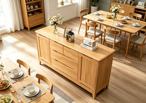 Mueble de Salón Moderno de Madera Maciza con 3 Cajones, Diseño de Panel Plano, Estilo Escandinavo, Mueble de Almacenamiento para el Hogar - Product Image 6