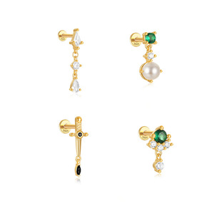 Aretes de Botón CANNER de Plata 925 con Baño de Oro de 18K y Circonita Verde para Uso Diario, Joyería de Lujo para Chicas - Product Image 1