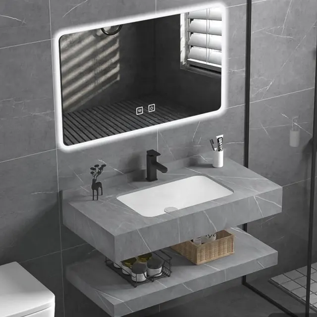 Tocador de baño de lujo resistente al agua, mueble individual con encimera de mármol para el hogar