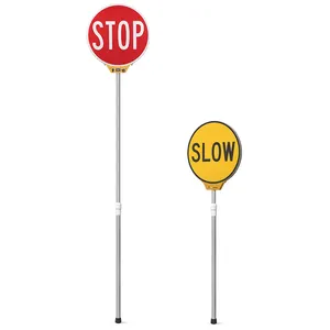 Double Sided Flashing Stop Sign Traffic Safety Handheld LED Slow Stop Paddle Sign