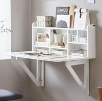 Table pliante murale avec plateau rabattable, bureau flottant à tréteaux, poste de travail informatique avec compartiments de rangement