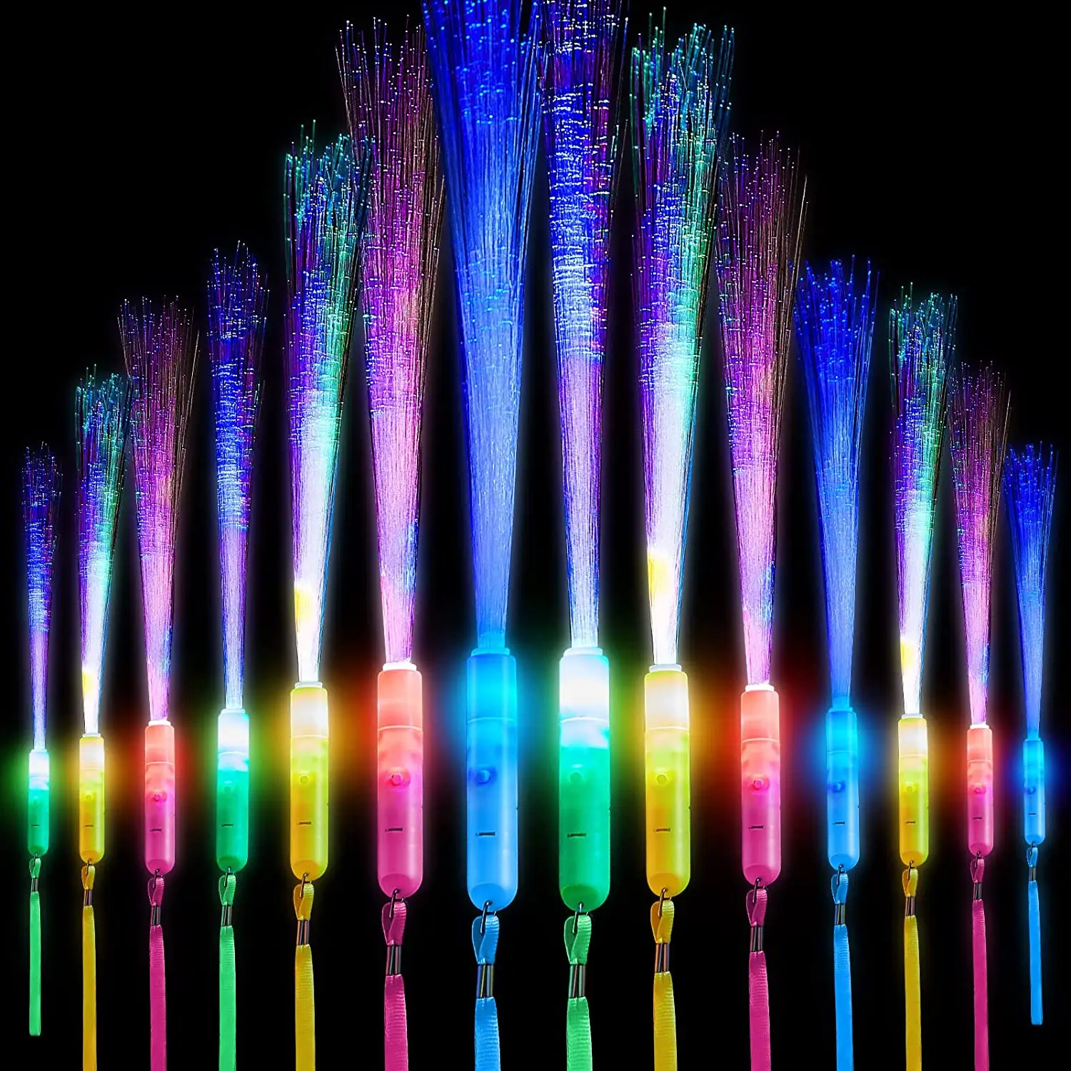 Tongkat menyala serat optik 3 mode, tongkat LED berkedip warna-warni menyala untuk acara pertunjukan, Festival Klub