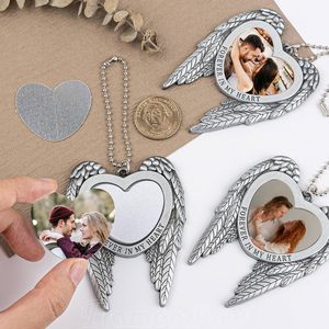 Adornos de suspensión de coche en blanco con forma de corazón de ala de Ángel de aleación de Zinc pintada en plata, regalo personalizado para siempre, diseño de mi corazón - Product Image 4