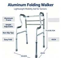 Déambulateur pliant en alliage d'aluminium à double usage pour personnes âgées et adultes handicapés - Équipement d'exercice léger à hauteur réglable