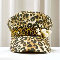 Gorras Newsboy con Estampado de Leopardo y Detalles de Perlas, Estilo Vintage, para Fiestas y Conciertos, para Chicas, Venta al Por Mayor