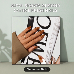 30 <span class=keywords><strong>Uñas</strong></span> Postizas <span class=keywords><strong>de</strong></span> Cobertura Completa, Color Marrón, Diseño <span class=keywords><strong>de</strong></span> <span class=keywords><strong>Uñas</strong></span> <span class=keywords><strong>Acrílicas</strong></span> con Puntos Blancos, Estilo Ojo <span class=keywords><strong>de</strong></span> Gato, Suministros <span class=keywords><strong>de</strong></span> Belleza al por Mayor, Diseño <span class=keywords><strong>de</strong></span> Lujo - Product Image 2