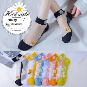 Chaussettes courtes en polyester tricoté Little Daisy Ice pour femme, antidérapantes, fines, à motif floral, style célébrité internet, effet verre cristallin - Product Image 3