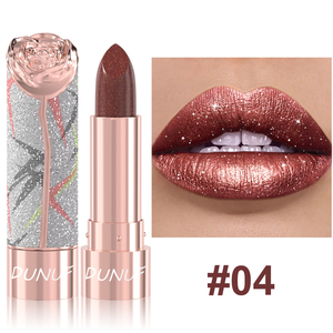 Rouge à lèvres 3D Rose Shimmer, lèvres veloutées et scintillantes, longue tenue, hautement pigmenté, maquillage des lèvres étincelant pour les fêtes et l'usage quotidien - Product Image 4