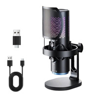 Micrófono USB Inalámbrico Profesional CG3 RGB para Grabación en Computadora, Micrófono de Condensador de Escritorio con Reducción de Ruido para Transmisión en Vivo y Juegos