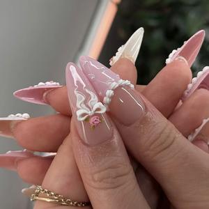 Boîte de 30 faux ongles à presser, style Y2K Millennial Spicy Girl, romantique, floral, <span class=keywords><strong>pastel</strong></span>, haut de gamme, tendance Instagram, pour l'<span class=keywords><strong>été</strong></span> - Product Image 2