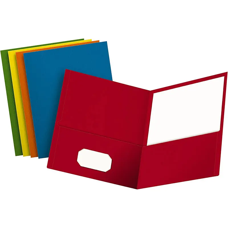 Assorted Colors Two-Pocket File Folders Custom Logo Printing Paper File Presentation Folder with Business Card Slot