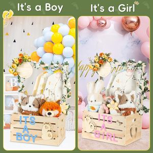Neues Design Großer hölzerner Babyparty-Kisten schrank, anpassbarer Baby party korb mit Griff und Girlande - Product Image 6