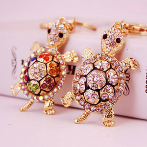 Creative 3D Cartoon Turtle Keychain Alloy and Rhinestone Car Keychain Metal Pendant Gift