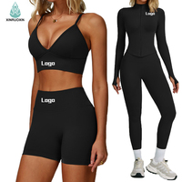 Ensembles de sport 4 pièces personnalisés pour femmes 2025 – Tenues de yoga sans couture effet délavé, shorts et crop top assortis pour la gym