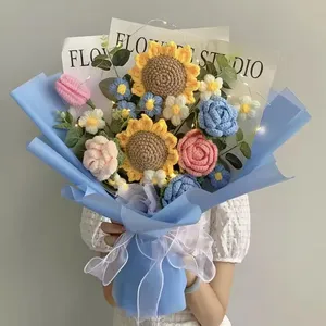 Nouveaux cadeaux créatifs produit fait à la main Tricot grand bouquet Fleurs laine coton Crochet Fleurs pour les cadeaux d'anniversaire de mariage