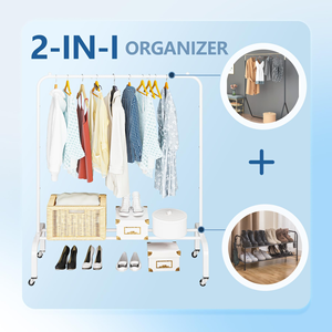 Portable Floor Standing Clothes Rack Simple Double Pole Metal Clothing Display Rack Large Capacity Mountainous Clothes Rack - Product Image 5