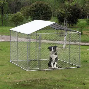 10*10*6ft Dog Kennel Outdoor Heavy Duty Dog House with Water Resistant Cover Steel Fence