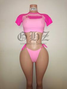 여성용 수영복 맞춤형 로고 피트니스 섹시 수영복 3피스 세트 마이크로 미니 비키니 베이비 티셔츠 럭셔리 수영복 세트 2026 - Product Image 2