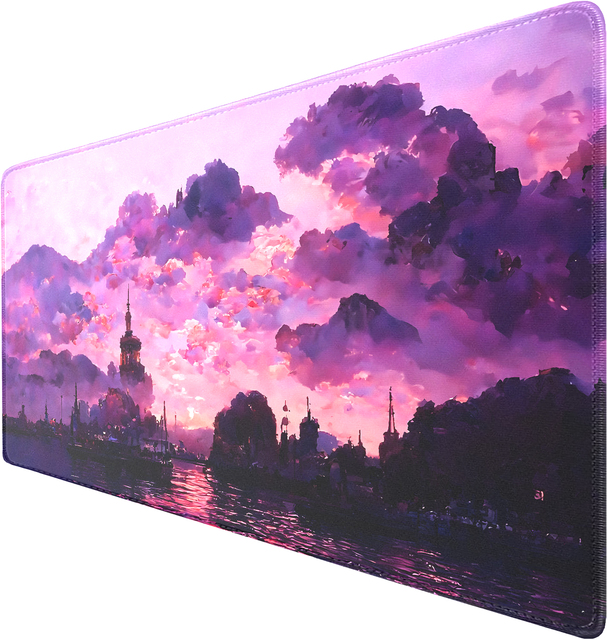 Seaside Purple Glow Anime Heat Transfer Printed Large Natural Rubber Non-Toxic Gaming Mouse Pad for Office & Gaming Use in Stock