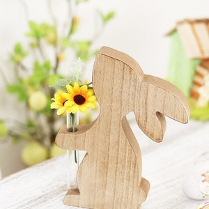 Easter Bunny Wooden Decor Stand Natural Wood Rabbit Flower Vase Indoor Easter Decoration 13x24x2cm And 14.3x18.5x2cm - Product Image 2