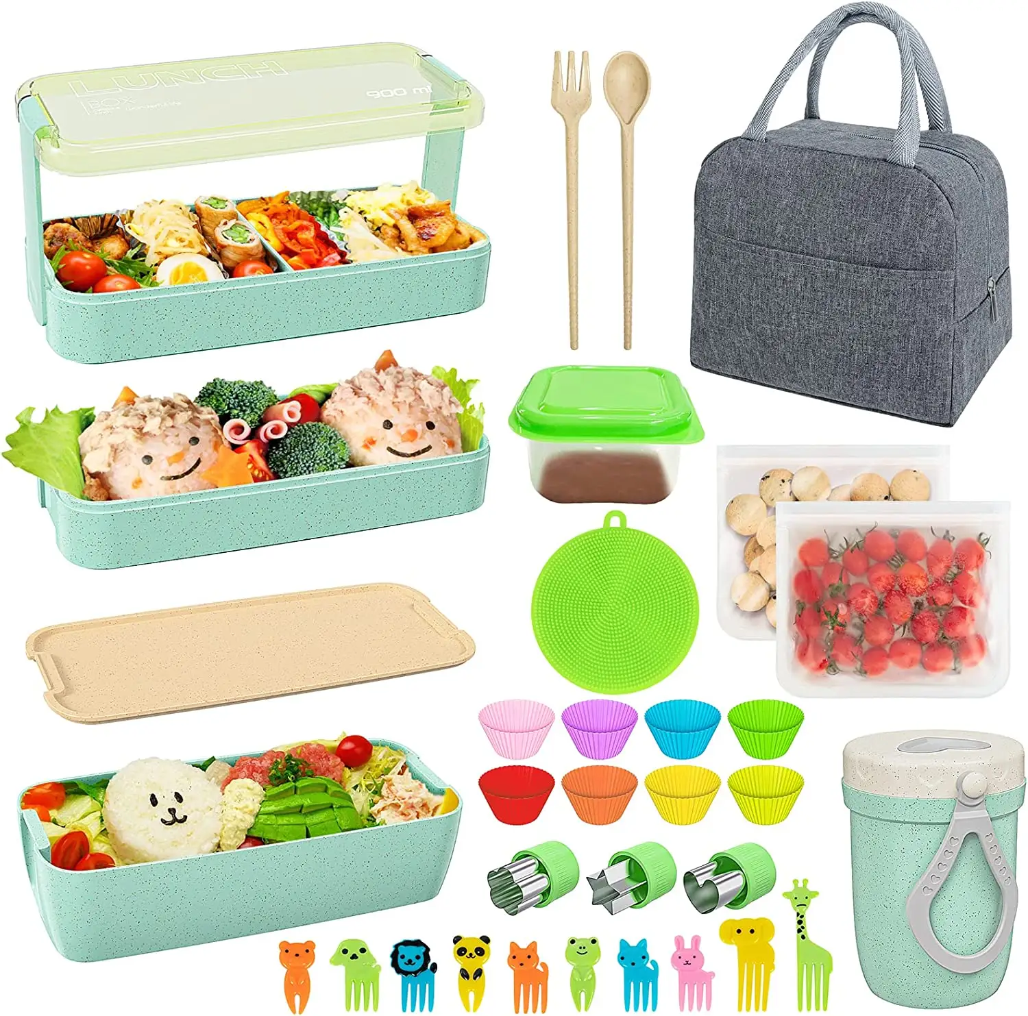 30 Hộp Bento Bộ Hộp Cơm Trưa Cho Người Lớn Hộp Cơm Bento Phong Cách Nhật Bản 3 Ngăn Kết Hợp 1 Ngăn Có Muỗng Và Nĩa 3 Lớp Bị Rò Rỉ