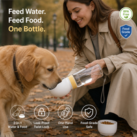 Bol d'eau et récipient pour nourriture pour chien portable 2 en 1, bouteille d'alimentation pour animaux de compagnie, anti-fuite, avec verrouillage par torsion, pour le camping en plein air et les voyages, 600 ml