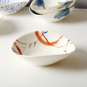 Ceramic Irregular Serving <b>Plate</b> Handpainted Plant Pattern Oriental Style Small Dish For Condiments And <b>Side</b> Dishes - Product Image 3