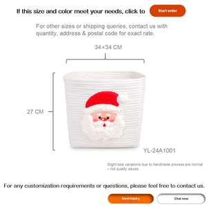 Panier de rangement carré de Noël Père Noël avec poignée <span class=keywords><strong>en</strong></span> corde de coton blanc grande capacité pour cadeaux d'enfants jouets décoration de maison pour les fêtes - Product Image 3