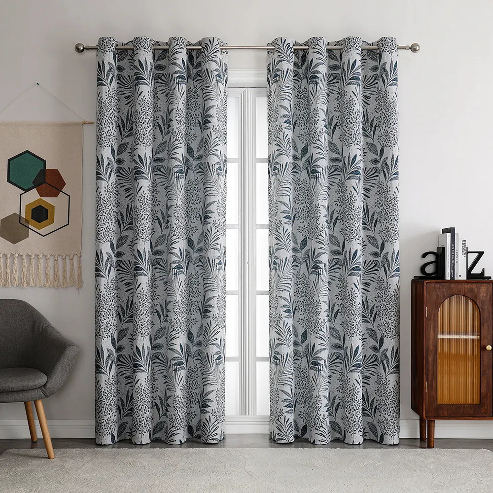 Gran oferta, cortinas opacas para ventana con ojal para la sala de estar, cortinas de tul, hojas impresas, patrón personalizado